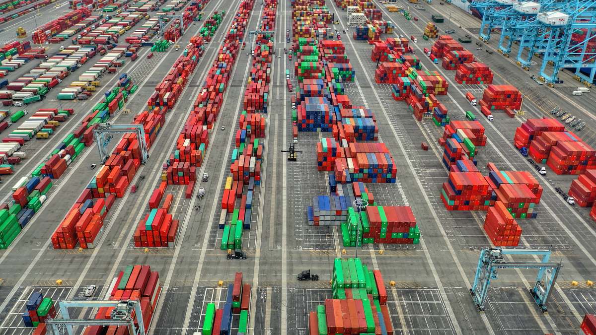 maersk assorted-color intermodal container l san pedro